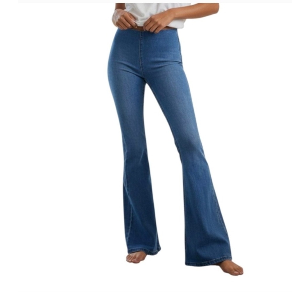 Free People Penny Pull-On Flared Bell Bottom Jeans Dark Wash Denim Size‎ 27